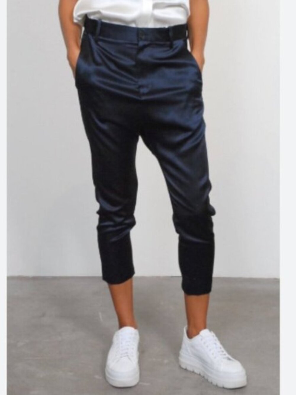 Nili Lotan Silk Satin Paris Pants Size 8 Drop Crotch Trousers